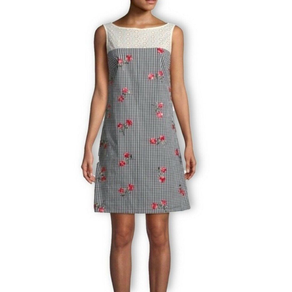 Karl Lagerfeld Black-and-White Gingham Mini Dress with Pink Floral Print